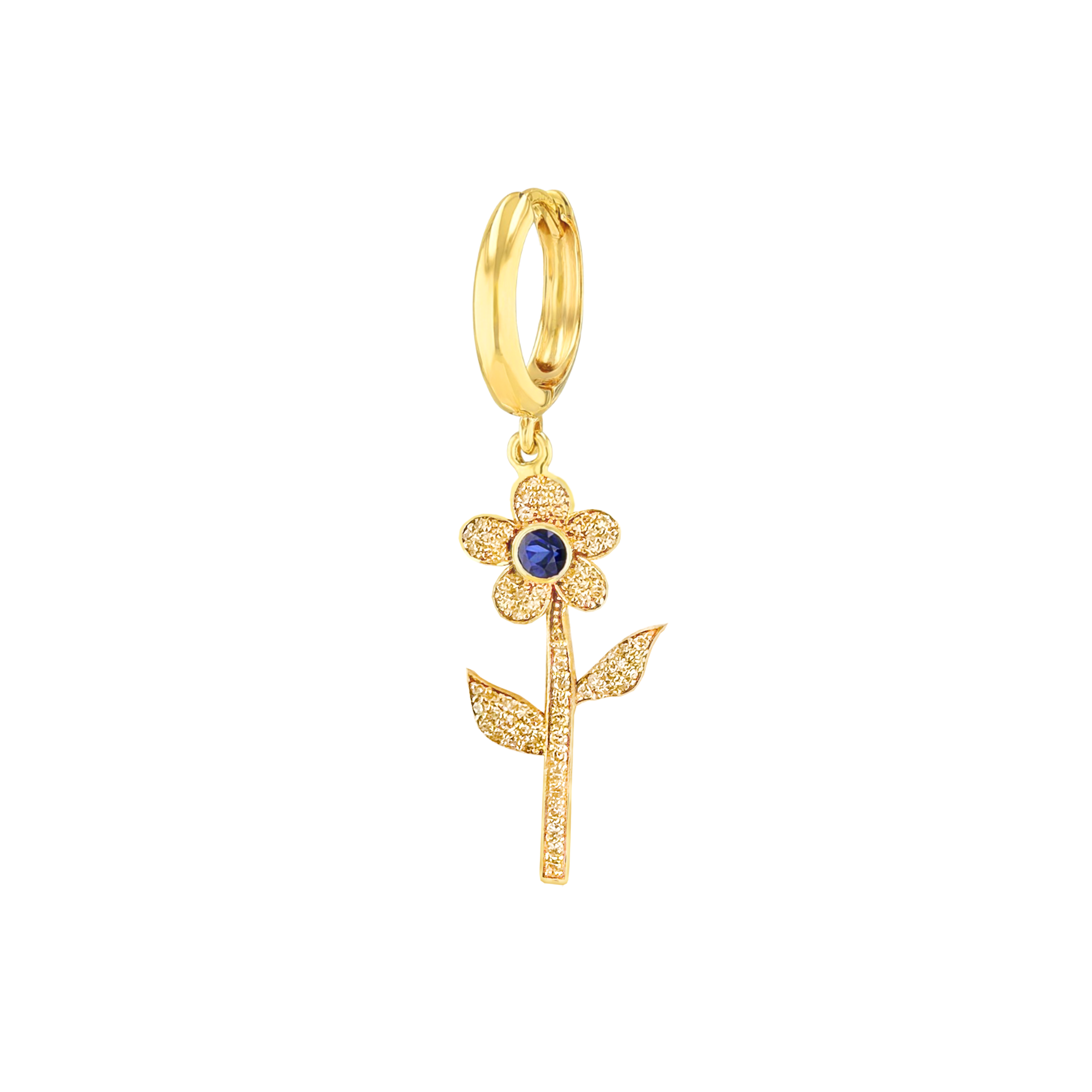 Single Diamond Flower Earring in Yellow Gold