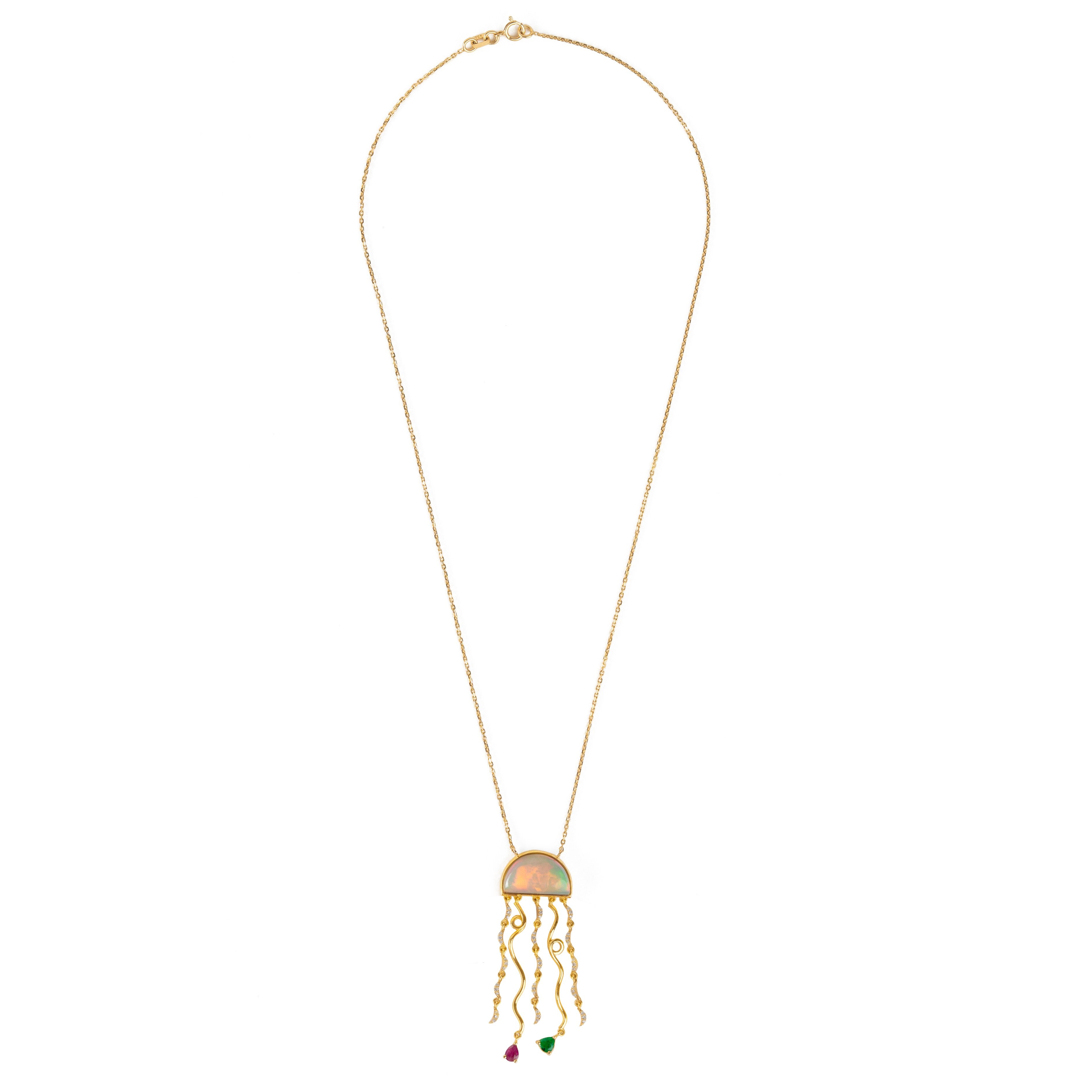 Opal Jellyfish Necklace in Yellow Gold