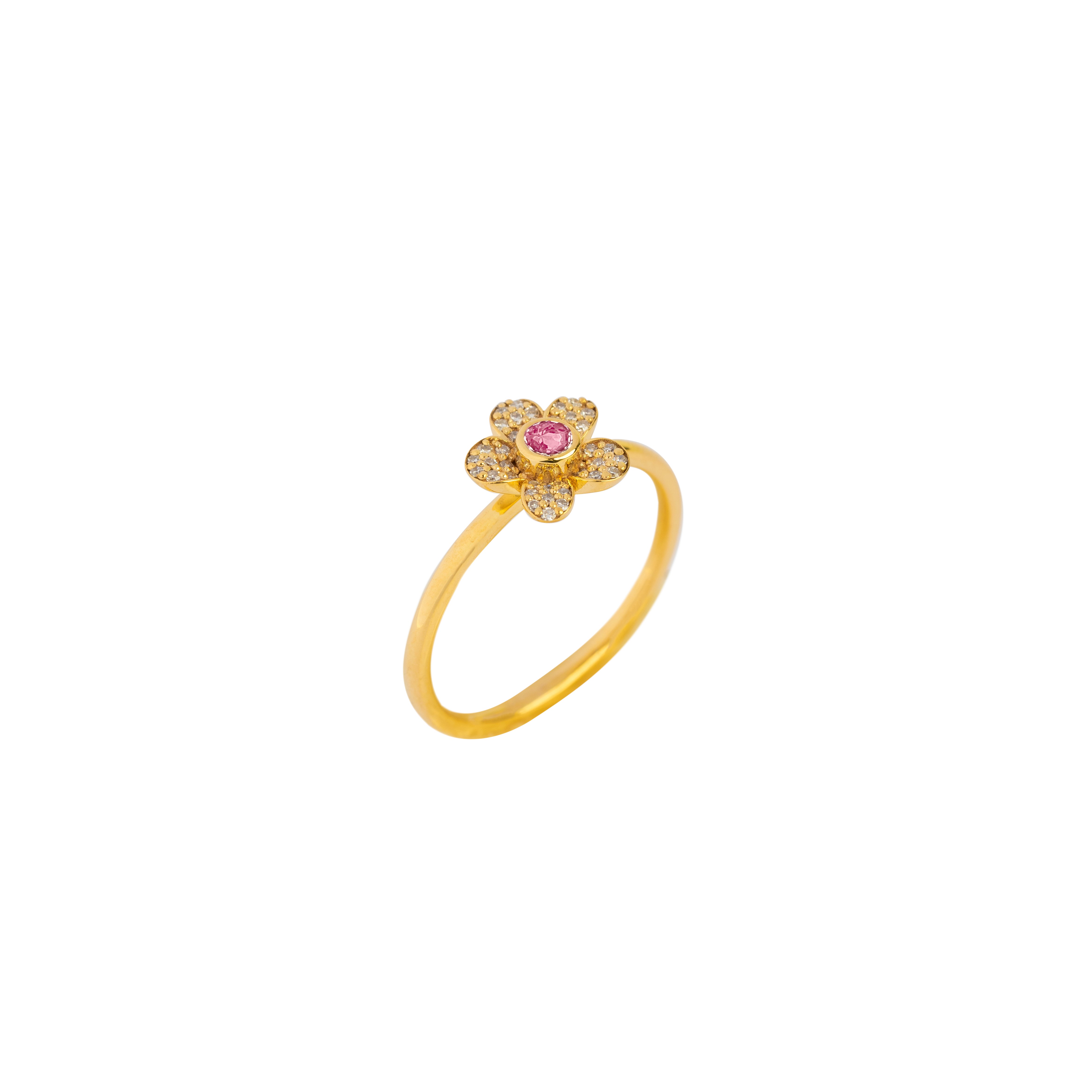 Diamond Flower Ring in Yellow Gold