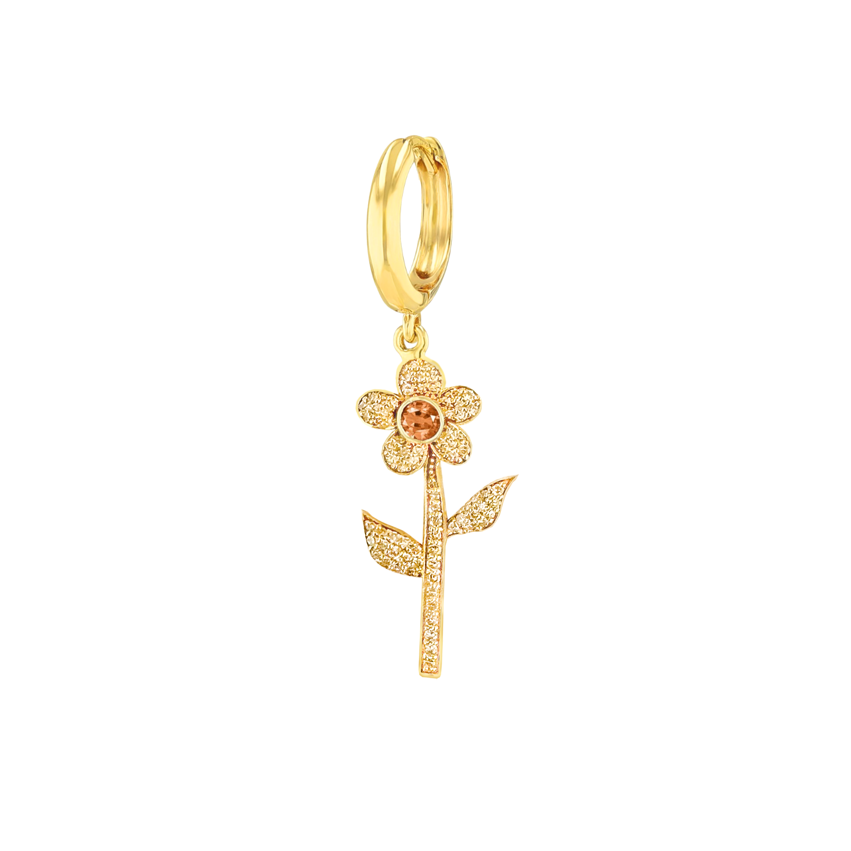 Single Diamond Flower Earring in Yellow Gold